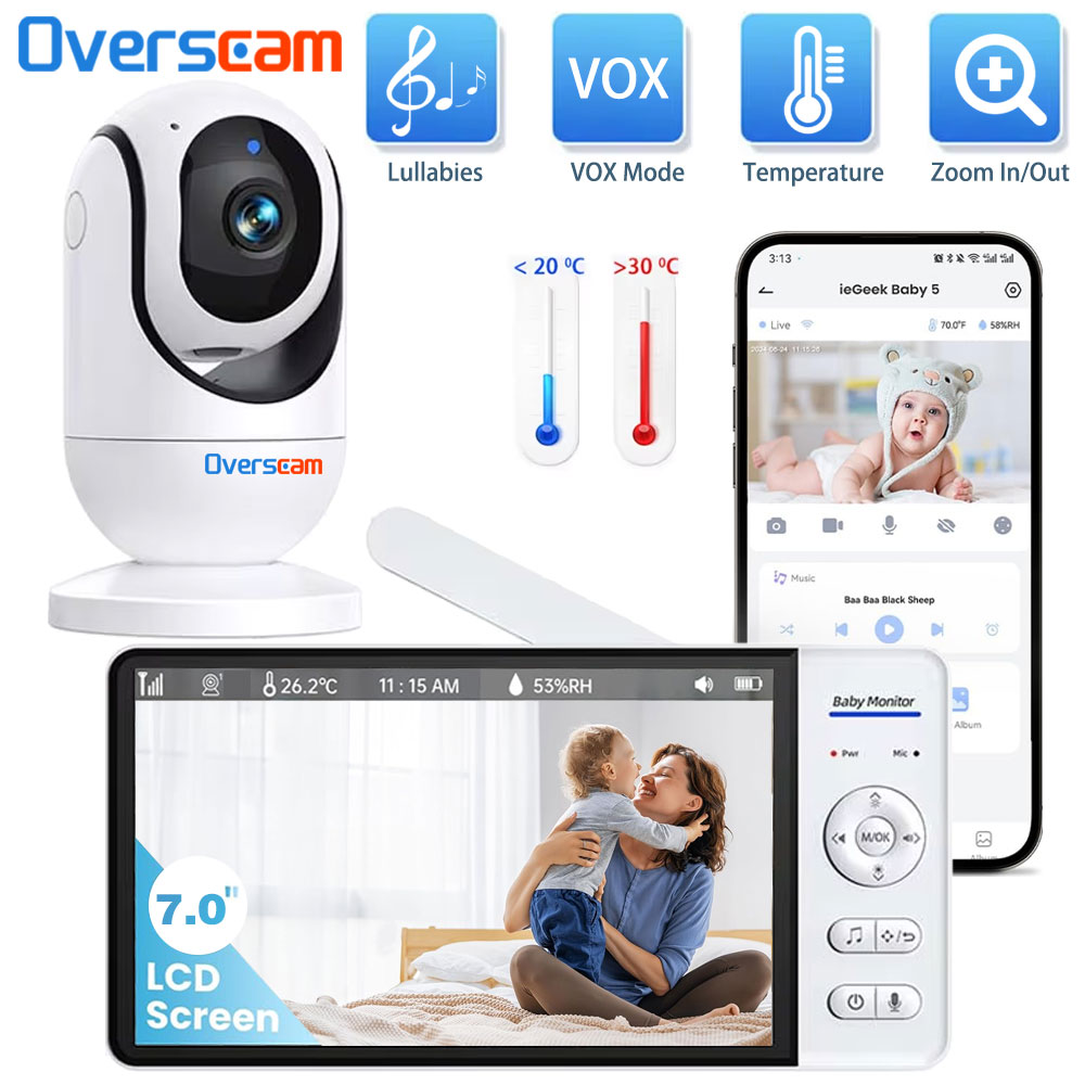 Audio Detect Music - 7.0 Inch Screen Baby Monitor 5000mAh