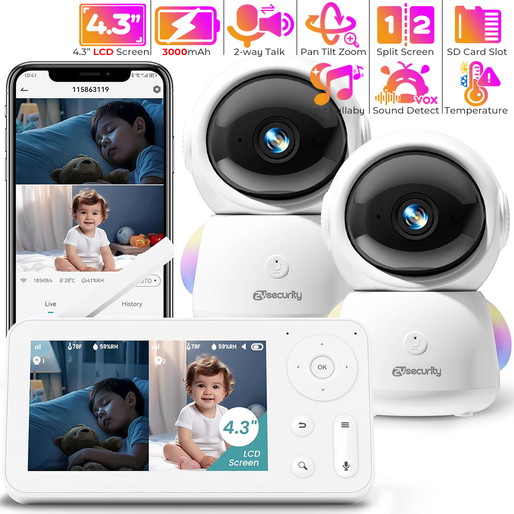 Audio Detect Music - 2K Baby Monitor with 2 Cameras