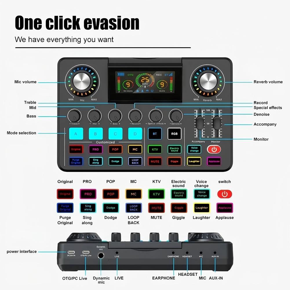 Audio Music Voice Changer - A20I Audio Mixer, Live Sound Card