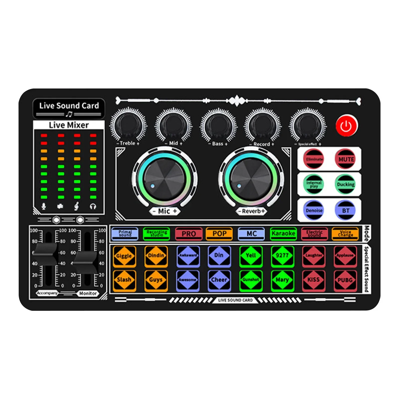 Audio Music Voice Changer - USB Audio Mixer Live Sound Card