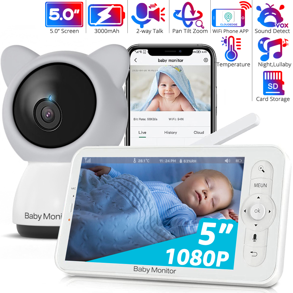 Audio Detect Music - HD WiFi Baby Monitor with APP,5-inch